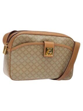 Authentic CELINE Macadam Canvas Shoulder Bag PVC Beige Gold